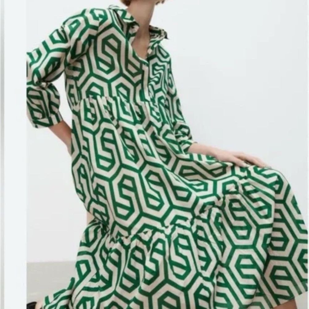 Geometric Green and White Dress